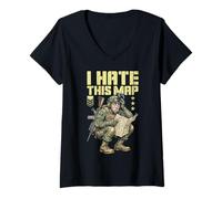 Mujer FPS Gamer Funny I Hate This Map, Reproductor de Videojuegos Militar Camiseta Cuello V