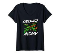 Mujer FPV Drone Pilot Quadcopter Crashed Again Camiseta Cuello V