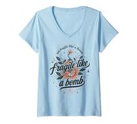 Mujer Fragile Like A Bomb Cita Floral Fuerte Dicho Humor Camiseta Cuello V
