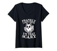 Mujer Francamente I Dont Think Im That Scary Cute Ghost Cat Halloween Camiseta Cuello V