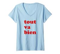Mujer Francés Diciendo Tout va Bien París Vacaciones Francia Cita Camiseta Cuello V