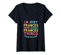 Mujer Frances está aquí Haciendo Cosas de Frances: el Divertido Nombre de Frances Camiseta Cuello V