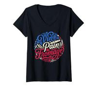Mujer Francés Vin Dolor Fromage Bastille Day Culture Camiseta Cuello V
