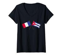 Mujer Francia Cuba Banderas Cruzadas Patrimonio Cubano Francés Camiseta Cuello V