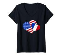 Mujer Francia EE. UU. Bandera Francesa Americana Corazones Amor Camiseta Cuello V
