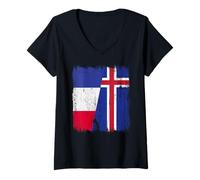 Mujer Francia Islandia Media Bandera Francesa Islandesa Jersey Camiseta Cuello V