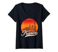 Mujer Francia Lugares De Interés Atardecer Camiseta Cuello V