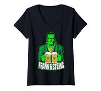 Mujer Frank & Steins Día de San Patricio Frankenstein Monster Beer Camiseta Cuello V
