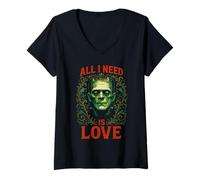Mujer Frankenstein Necesito Amor | Grunge Horror Halloween Camiseta Cuello V