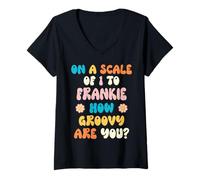 Mujer Frankie Cute Retro Girls Groovy Frankie Personalized Name Camiseta Cuello V