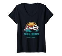 Mujer Franklin North Carolina Retro Gran Humeante Montañas Sol Camiseta Cuello V