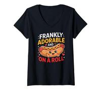 Mujer Frankly Adorable and on a Roll Cute Hotdog Camiseta Cuello V