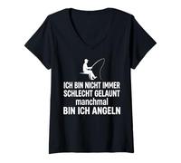 Mujer Frase Alemana Pesca Ich Bin Nicht Immer schlecht gelaunt Camiseta Cuello V