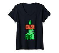 Mujer Frases de Fútbol Corazón Pasión Deportiva tardía Camiseta Cuello V