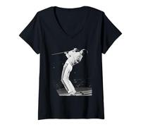Mujer Freddie Mercury Queen Live Wembley Stadium para la Gira mágica Camiseta Cuello V
