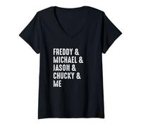 Mujer Freddy Michael Jason Chucky & Me Halloween Camiseta Cuello V
