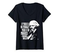 Mujer Frederick Douglas cita de progreso y lucha Camiseta Cuello V