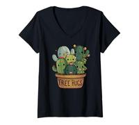 Mujer Free Cactus hugs Tee | Cute funny cactus present Friendly Camiseta Cuello V