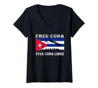 Mujer Free Cuba Shirt Patria y Vida Bandera Cuba S.O.S Cuba Libre Camiseta Cuello V