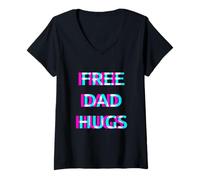 Mujer Free Dad Hugs Pride Proud Ally LGBT Rainbow Flag Support Camiseta Cuello V