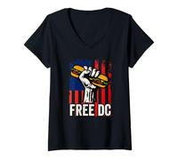Mujer Free DC Sandwich Activism USA Flag Protest Fist Humor Camiseta Cuello V