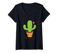 Mujer Free Hugs Cactus Corazón Amor Cactus Camiseta Cuello V