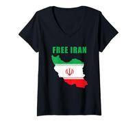 Mujer Free Iran Country Map & Sun Emblem Flag Camiseta Cuello V