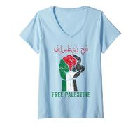 Mujer Free Palestine Shirt apoya a Palestina y Gaza Jerusalén Camiseta Cuello V
