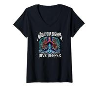 Mujer Freediver Scuba Hold Your Breath Dive Deeper Camiseta Cuello V