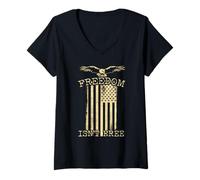 Mujer Freedom Isnt Free Patriotic Eagle Bird Diseño de Bandera Estadounidense Camiseta Cuello V