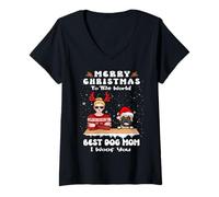 Mujer French Bulldog Christmas To The World Best Dog Mom Xmas Camiseta Cuello V