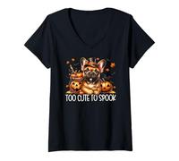 Mujer French Bulldog Halloween Dog Puppy Is Too Cute To Spook Camiseta Cuello V