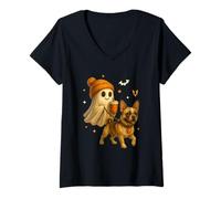 Mujer French Bulldog Halloween Ghost Walking French Bulldog Dog Camiseta Cuello V