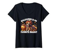Mujer French Bulldog Halloween Is My Favorite Holiday For Witches Camiseta Cuello V