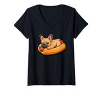 Mujer French Bulldog Hotdog Bun Frenchie Bulldogs Camiseta Cuello V