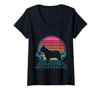Mujer French Bulldog Retro Vintage 80s Vaporwave Aesthetic Dog Camiseta Cuello V