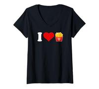 Mujer French Fries T-Shirt - I Love French Fries Camiseta Cuello V