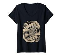 Mujer French Horn Musical Notes Classical Orchestra Camiseta Cuello V