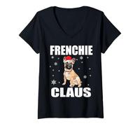 Mujer Frenchie Claus - Bulldog Francés Papá Noel Cachorro Navidad Navidad Camiseta Cuello V