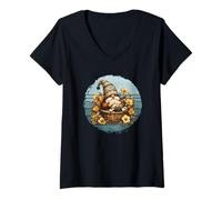 Mujer Frenchie Dad Gnome On Retro Sunset For Garden Lover Dog Mom Camiseta Cuello V