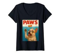 Mujer Frenchie Paws Persiguiendo Hot Dog Funky Bulldog Francés Arte Camiseta Cuello V