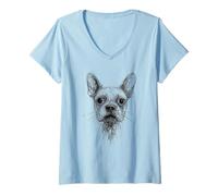 Mujer Frenchies Lover Abstracto Garabato Scribble Art French Bulldog Camiseta Cuello V