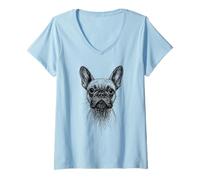 Mujer Frenchies Lover Abstracto Garabato Scribble Art French Bulldog Camiseta Cuello V