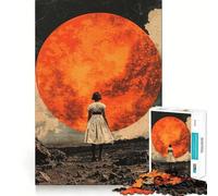 Mujer Frente a una Luna roja Gigante Rompecabezas de 1000 Piezas para Adultos Diversión para Entrenar la Mente Corte Limpio Componentes Resistentes Actividad Relajante para desconectar (38x52cm)