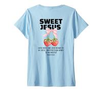 Mujer Fresa Cristiano Diciendo Biblia Vers Salmo Dulce Jesús Camiseta Cuello V