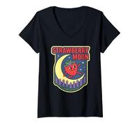 Mujer Fresa Fase Lunar Ciclo Lunar Amante Completo Solsticio de Verano Camiseta Cuello V