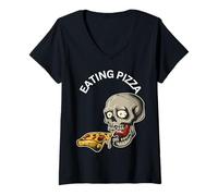 Mujer Fresco Comer Pizza Divertido Amar Comida Italiana Camiseta Cuello V