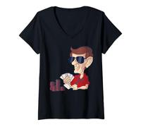 Mujer Fresco jugador de cartas con sombras Poker Jock Camiseta Cuello V