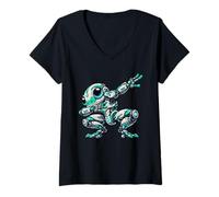 Mujer Fresco Robot Rana Astronauta Dabbing Mech De Dibujos Animados Camiseta Cuello V