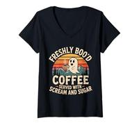 Mujer Freshly Boo'd Coffee Served with Scream and Sugar |- Camiseta Cuello V
